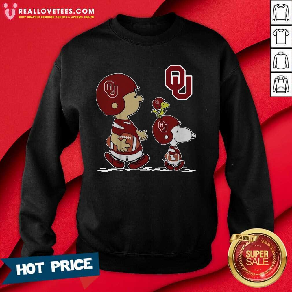 Nice The Peanuts Charlie Brown Snoopy Woodstock Oklahoma Sooners Football Shirt - Image 3