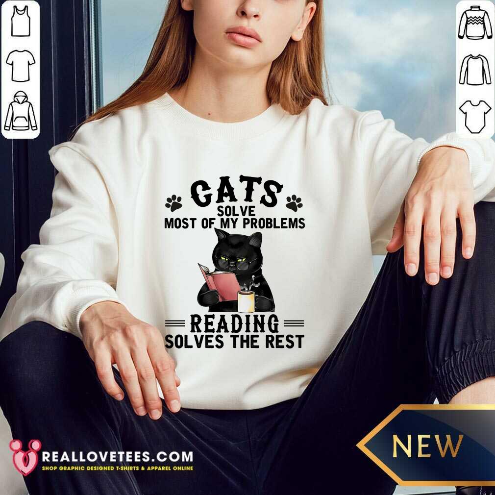Black Cats Reading Book Solves The Rest Coffee Shirt - Image 4