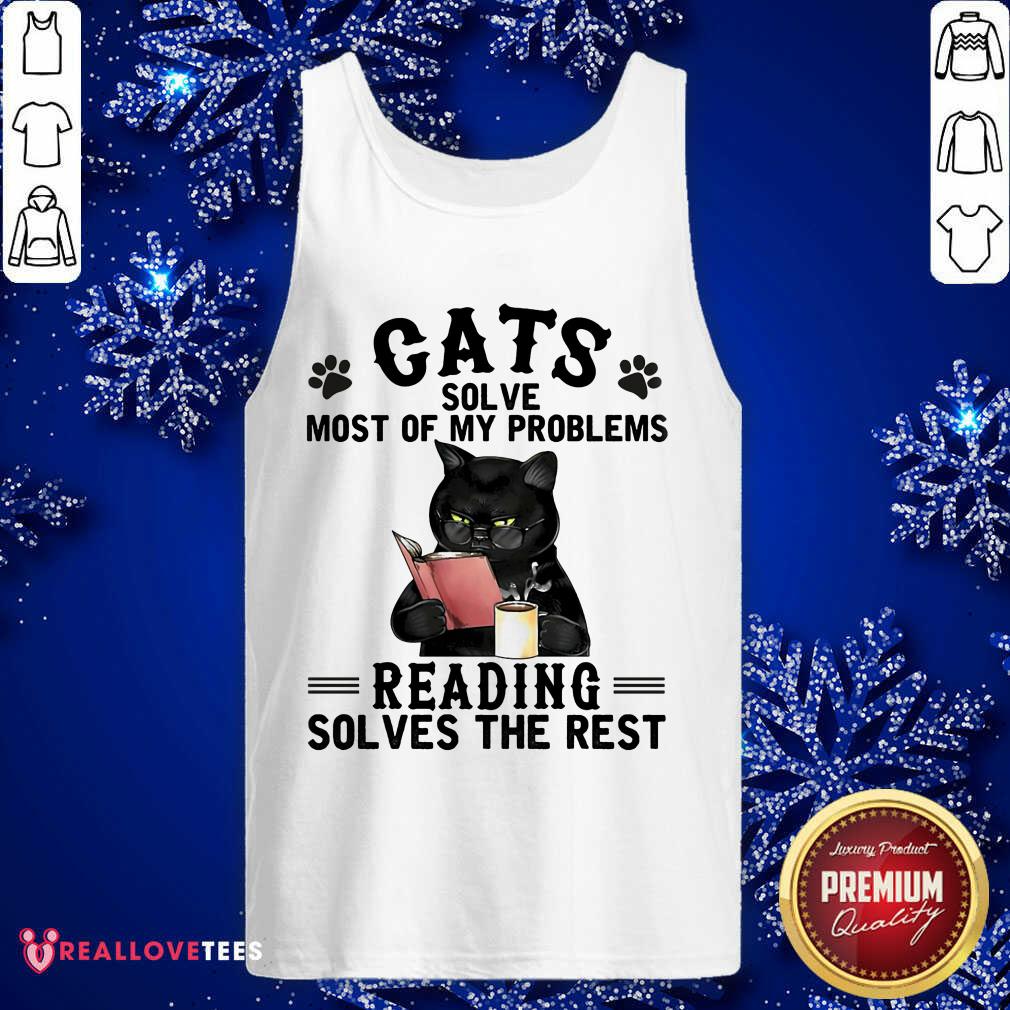 Black Cats Reading Book Solves The Rest Coffee Shirt - Image 5
