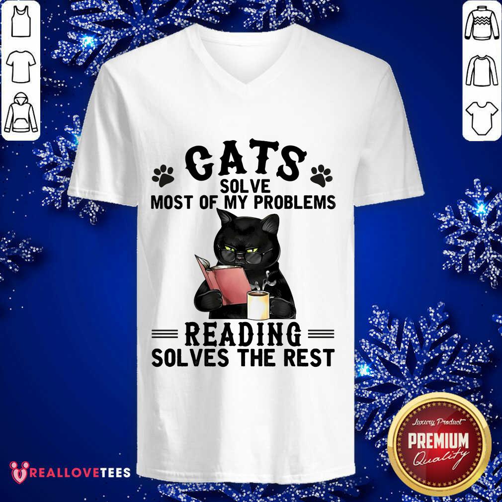 Black Cats Reading Book Solves The Rest Coffee Shirt - Image 3