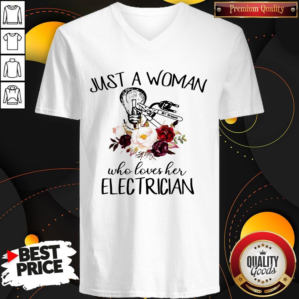 Funny Just A Woman Who Loves Her Electrician Flowers Shirt - Image 2