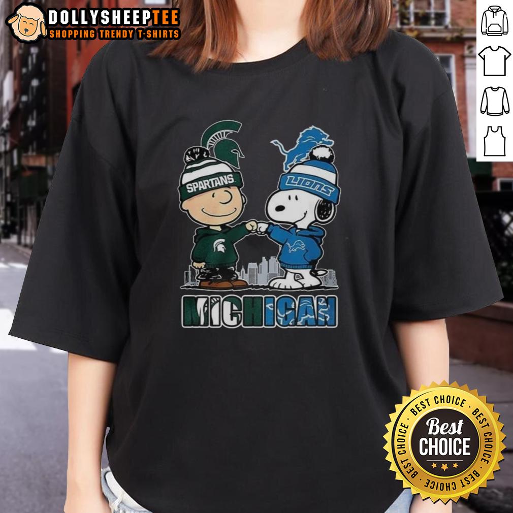 Nice Snoopy Michigan State Spartans And Detroit Lions Winter Coming 2025 T-Shirt - Image 3