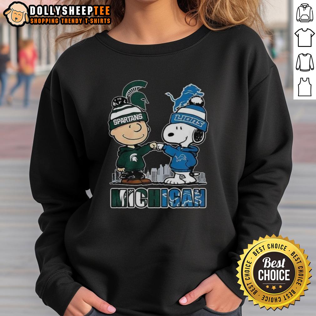 Nice Snoopy Michigan State Spartans And Detroit Lions Winter Coming 2025 T-Shirt - Image 5