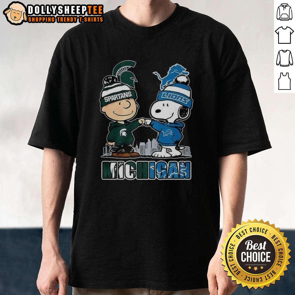 Nice Snoopy Michigan State Spartans And Detroit Lions Winter Coming 2025 T-Shirt