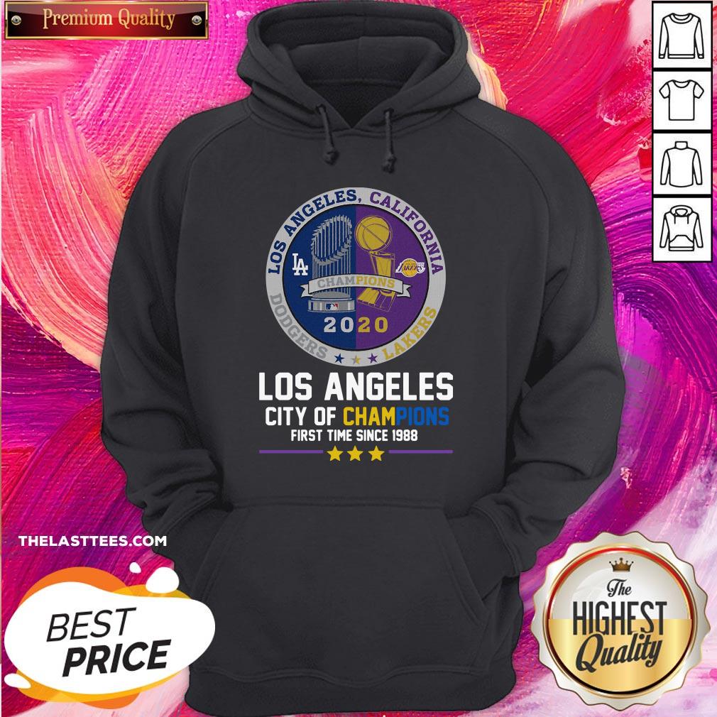 Funny Los Angeles California Lakers Dodgers Los Angeles City Of Champions First Time Since 1988 Shirt - Image 3
