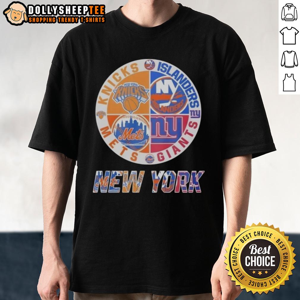 Nice New York Knicks New York Islanders New York Mets New York Giants Mashup Logo T-Shirt