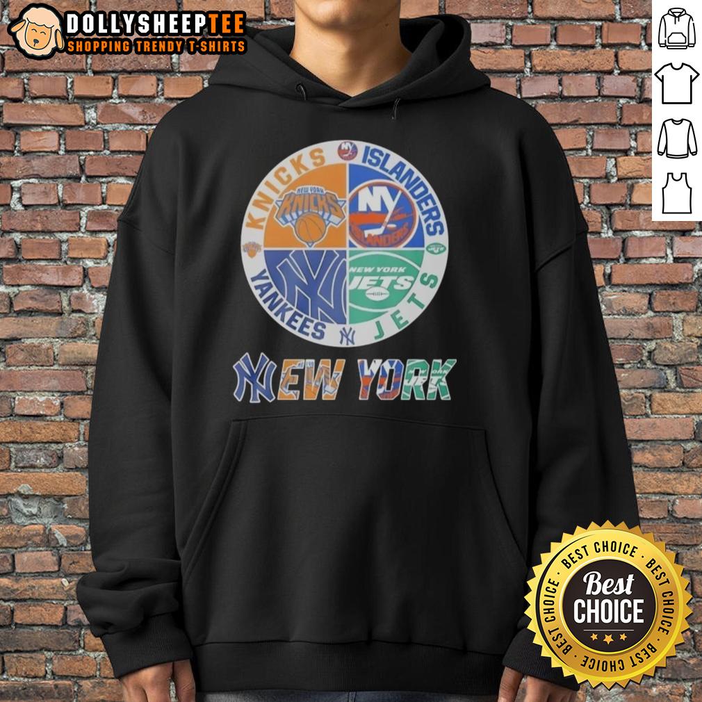 Nice New York Knicks New York Islanders New York Yankees And New York Jets Mashup Logo T-Shirt - Image 2