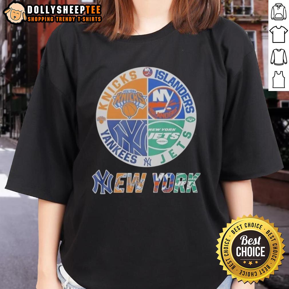 Nice New York Knicks New York Islanders New York Yankees And New York Jets Mashup Logo T-Shirt - Image 3