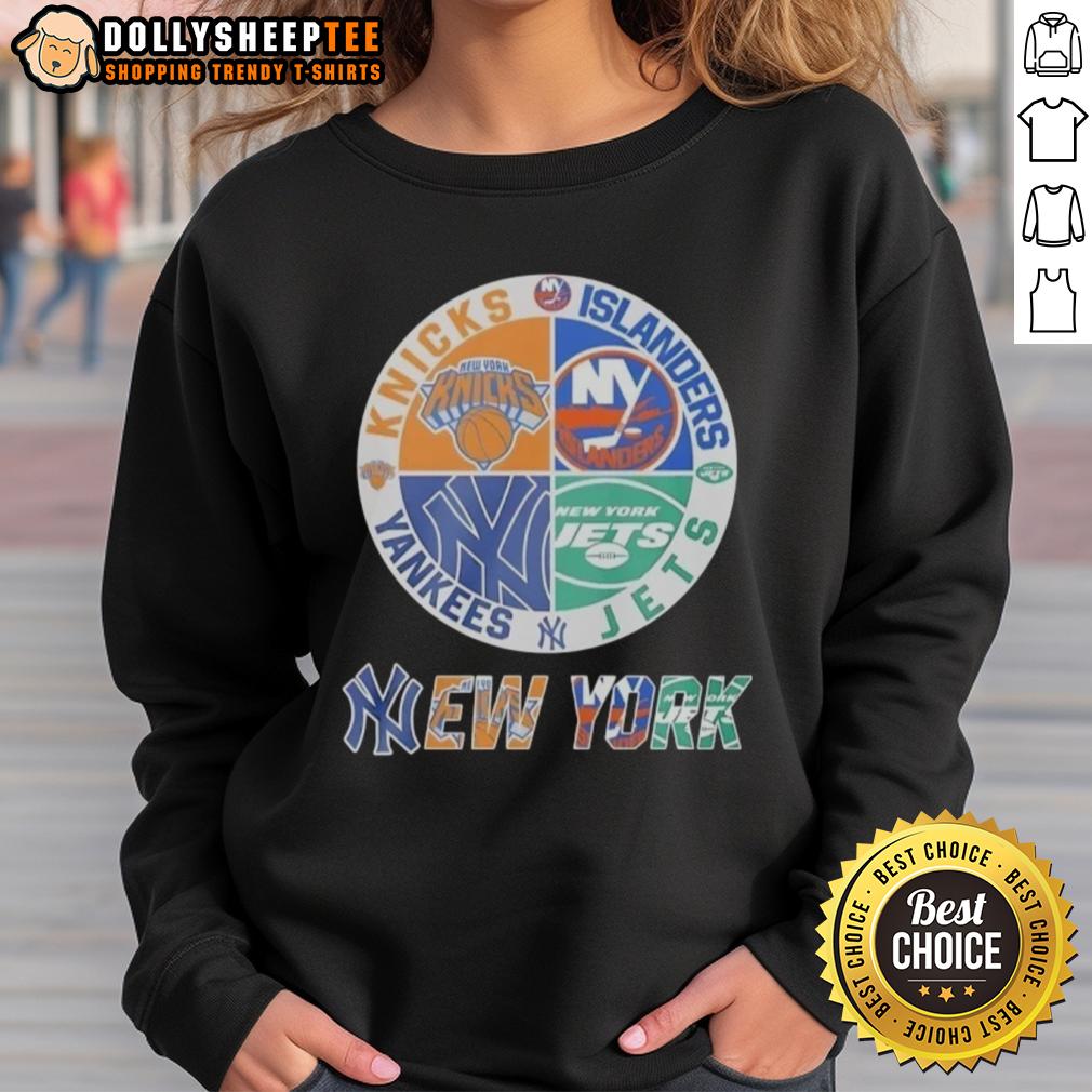Nice New York Knicks New York Islanders New York Yankees And New York Jets Mashup Logo T-Shirt - Image 5