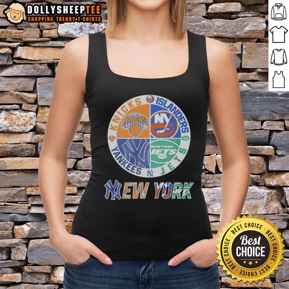 Nice New York Knicks New York Islanders New York Yankees And New York Jets Mashup Logo T-Shirt - Image 4