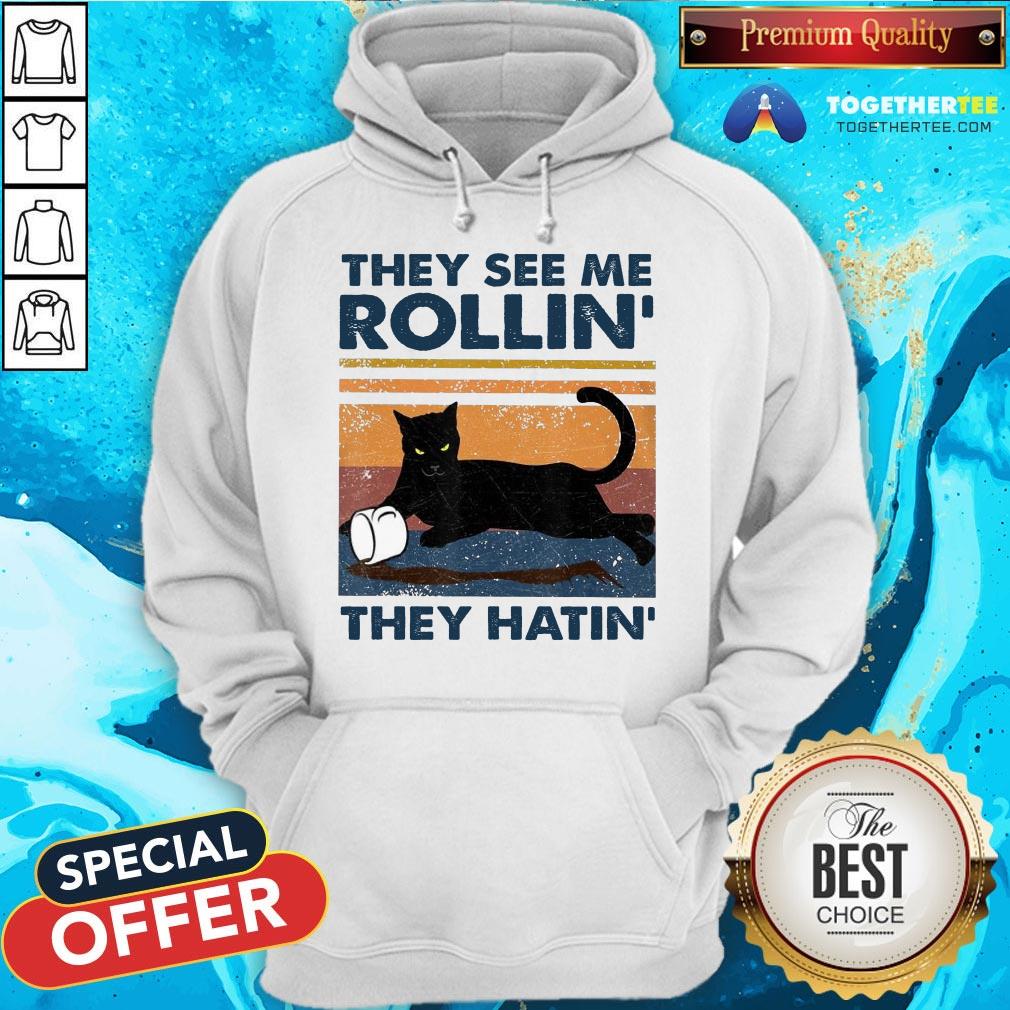Black Cat They See Me Rollin They Hatin Vintage Shirt - Image 5