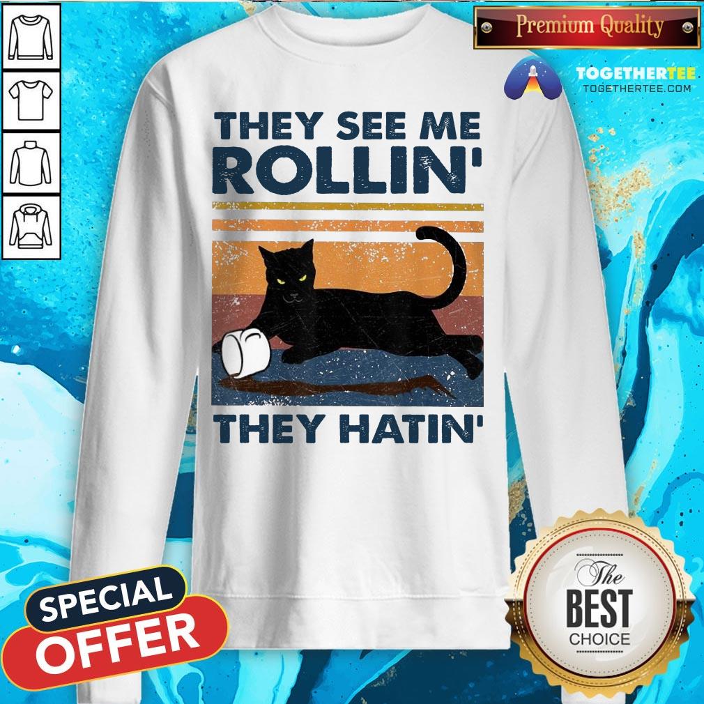 Black Cat They See Me Rollin They Hatin Vintage Shirt - Image 4