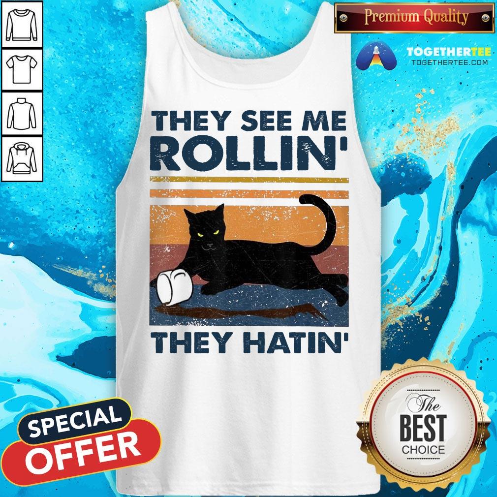 Black Cat They See Me Rollin They Hatin Vintage Shirt - Image 3