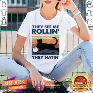 Alternative view of Black Cat They See Me Rollin They Hatin Vintage Shirt