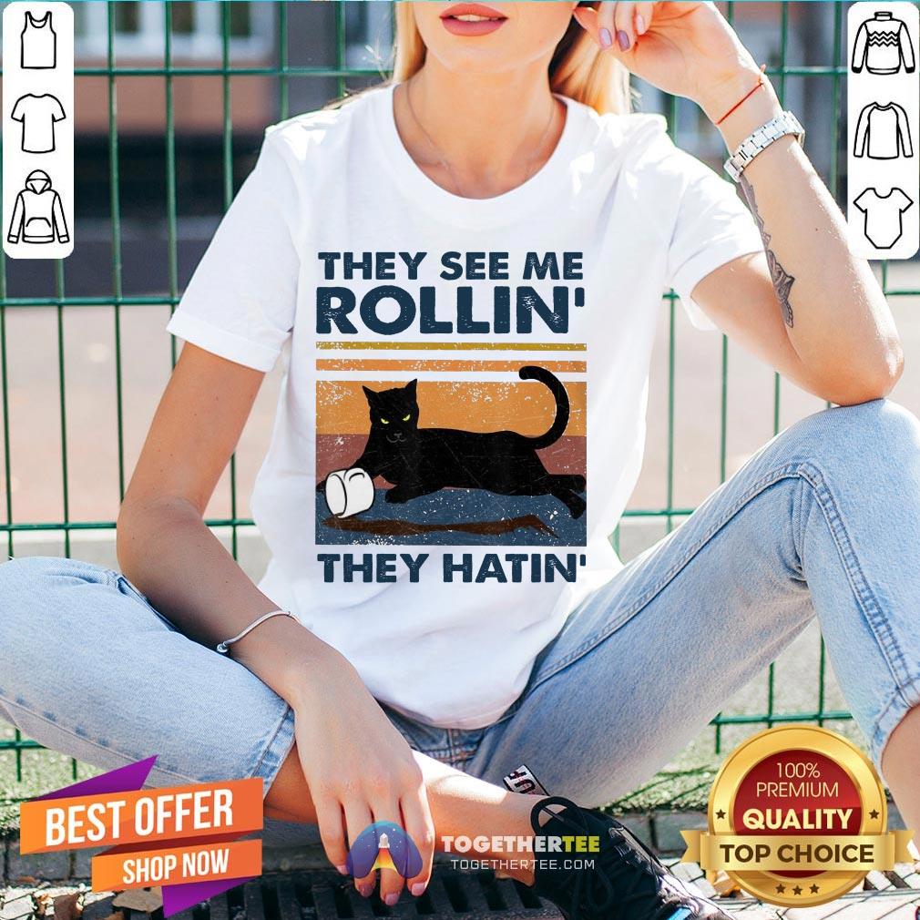 Black Cat They See Me Rollin They Hatin Vintage Shirt - Image 2