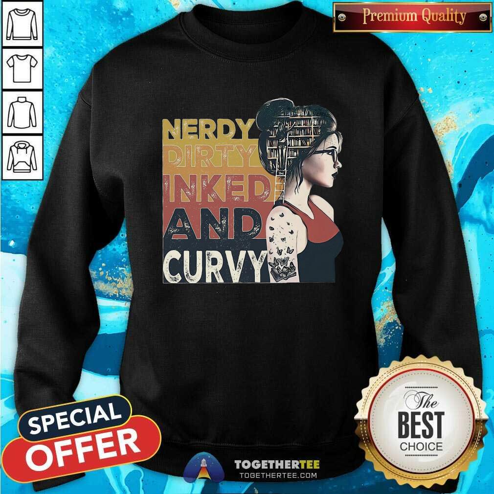 Good Nerdy Dirty Inked And Curvy Book Girl Vintage Shirt - Image 4