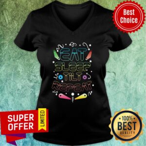 Alternative view of Eat Sleep Tilt Repeat Retro Pinball Wizard Champion Arcade Games Pinball Shirt