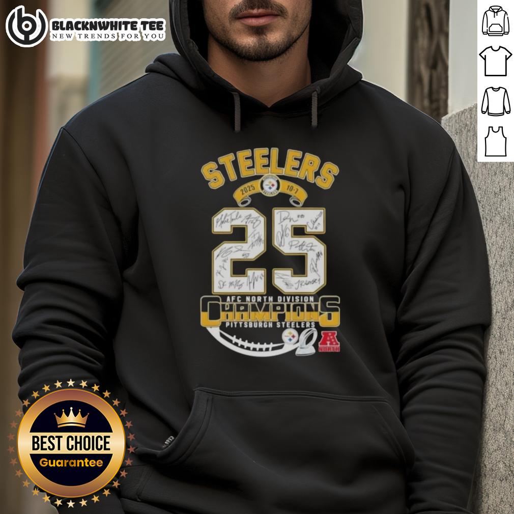 Good 2025 10-7 AFC North Division Champions Pittsburgh Steelers All Signatures T-Shirt - Image 2