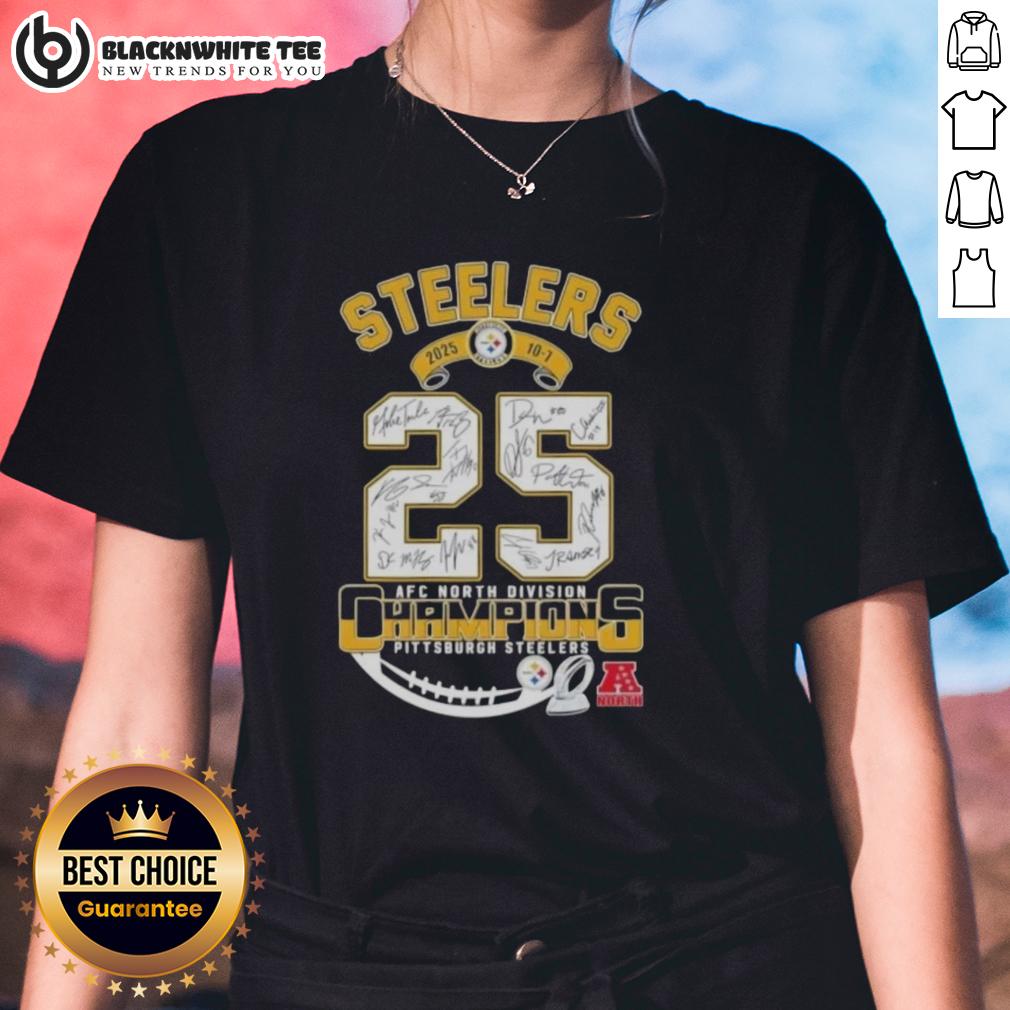 Good 2025 10-7 AFC North Division Champions Pittsburgh Steelers All Signatures T-Shirt - Image 3