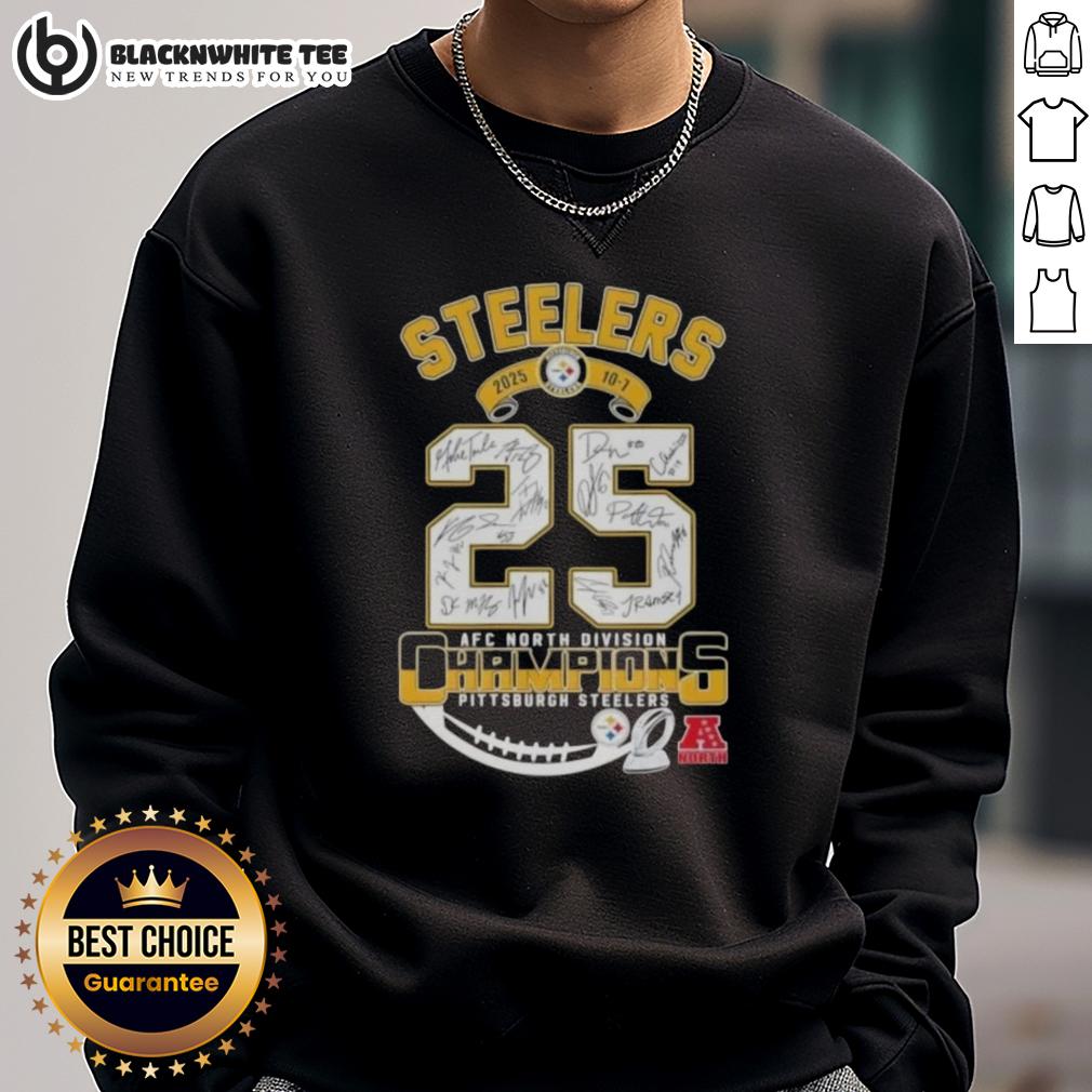 Good 2025 10-7 AFC North Division Champions Pittsburgh Steelers All Signatures T-Shirt - Image 5