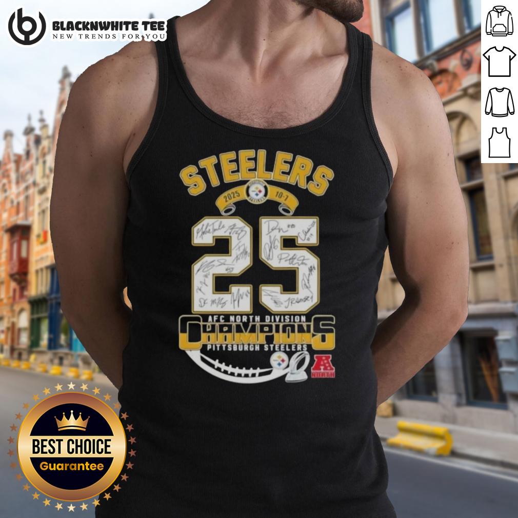 Good 2025 10-7 AFC North Division Champions Pittsburgh Steelers All Signatures T-Shirt - Image 4