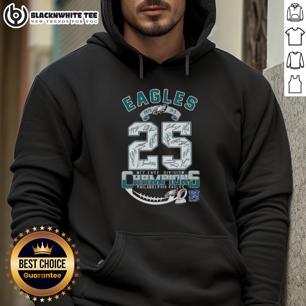 Good 2025 11-5 NFC East Division Champions Philadelphia Eagles All Signatures T-Shirt - Image 2
