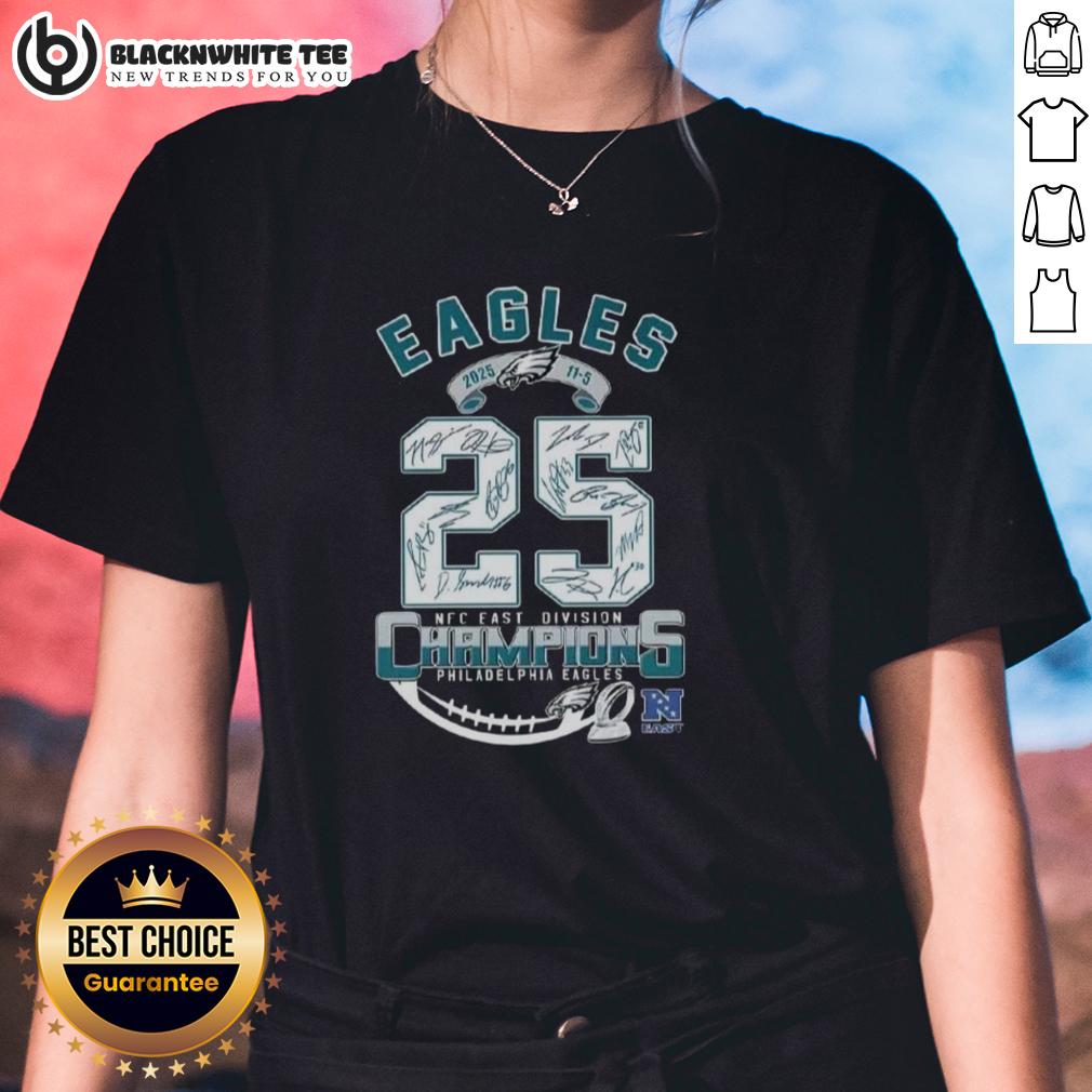 Good 2025 11-5 NFC East Division Champions Philadelphia Eagles All Signatures T-Shirt - Image 3