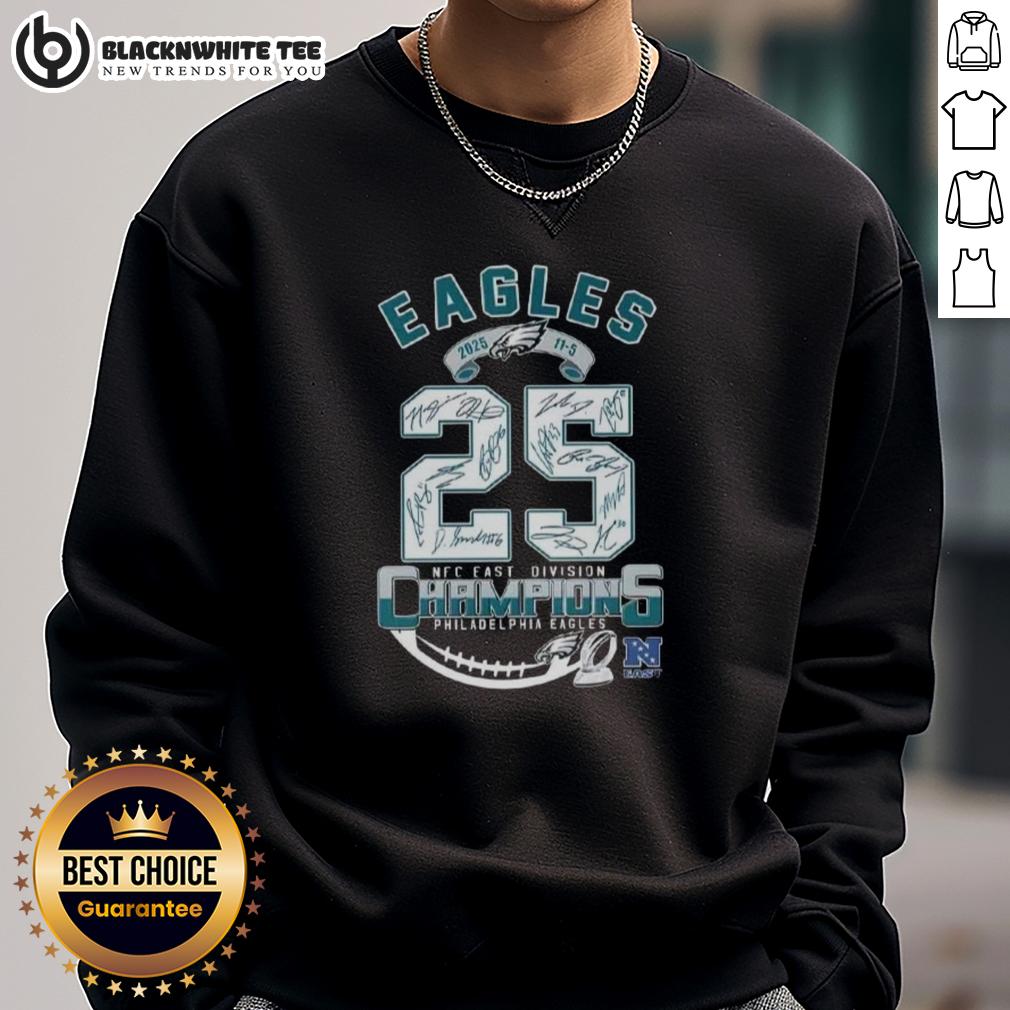 Good 2025 11-5 NFC East Division Champions Philadelphia Eagles All Signatures T-Shirt - Image 5