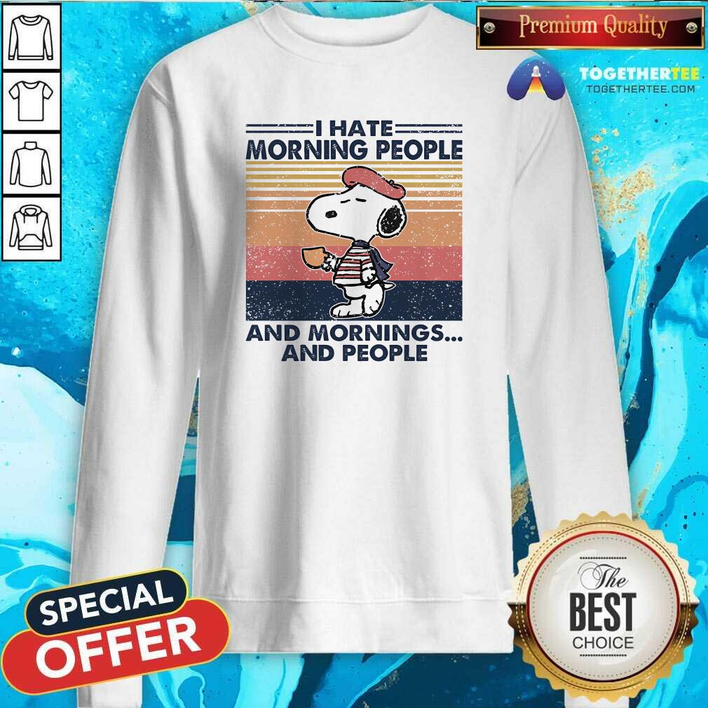 Original Snoopy Drinking Coffee I Hate Morning People Vintage T-Shirt - Image 3