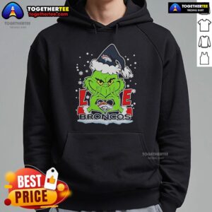 Alternative view of Official The Grinch Love 2024 Denver Broncos Football Christmas T-Shirt