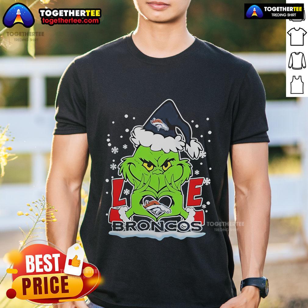 Official The Grinch Love 2024 Denver Broncos Football Christmas T-Shirt