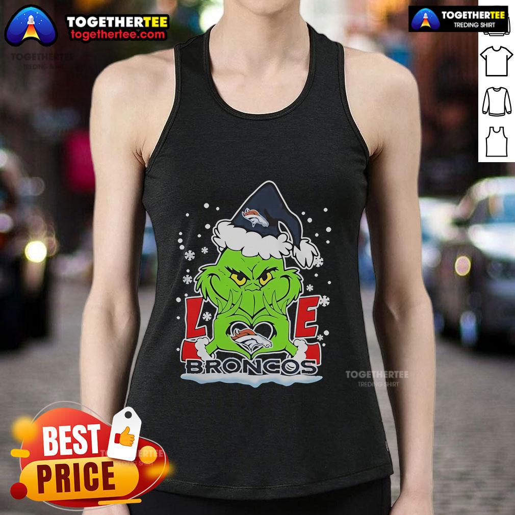 Official The Grinch Love 2024 Denver Broncos Football Christmas T-Shirt - Image 4