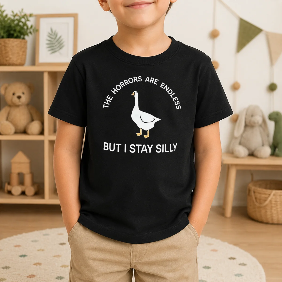 Funny Happy Goose The Horrors Are Endless But I Stay Silly Shirt - Image 9