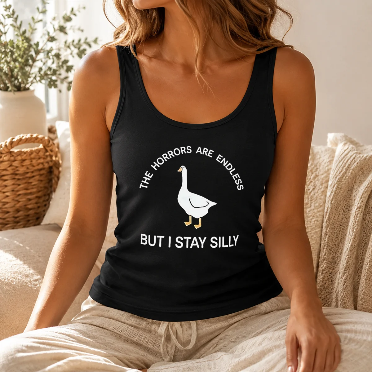 Funny Happy Goose The Horrors Are Endless But I Stay Silly Shirt - Image 3