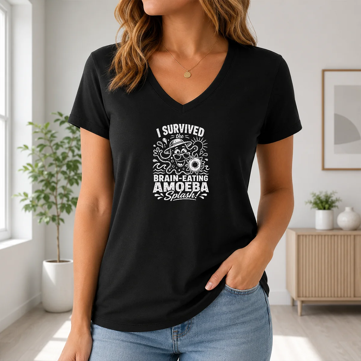 Pretty Brain Eating Amoeba Splash Humor Line Art Shirt - Image 2
