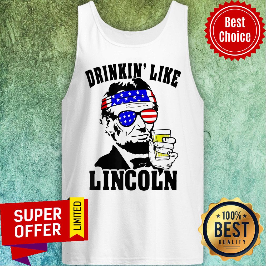 For Drinking Like Lincoln Abraham 4th Of July USA Flag Shirt - Image 4