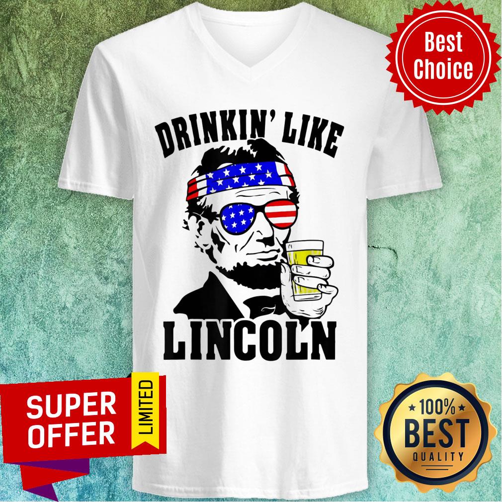 For Drinking Like Lincoln Abraham 4th Of July USA Flag Shirt - Image 3