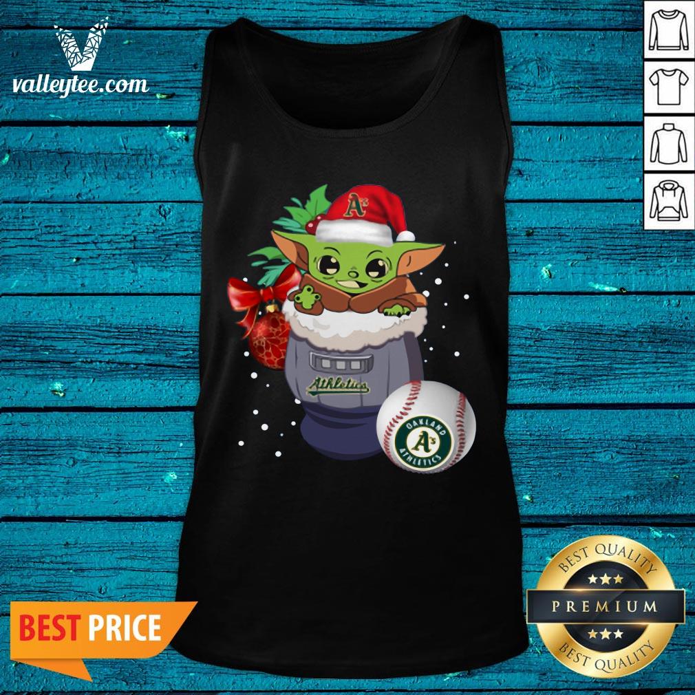Nice Oakland Athletics Christmas Baby Yoda Star Wars Funny Happy MLB Shirt - Image 4