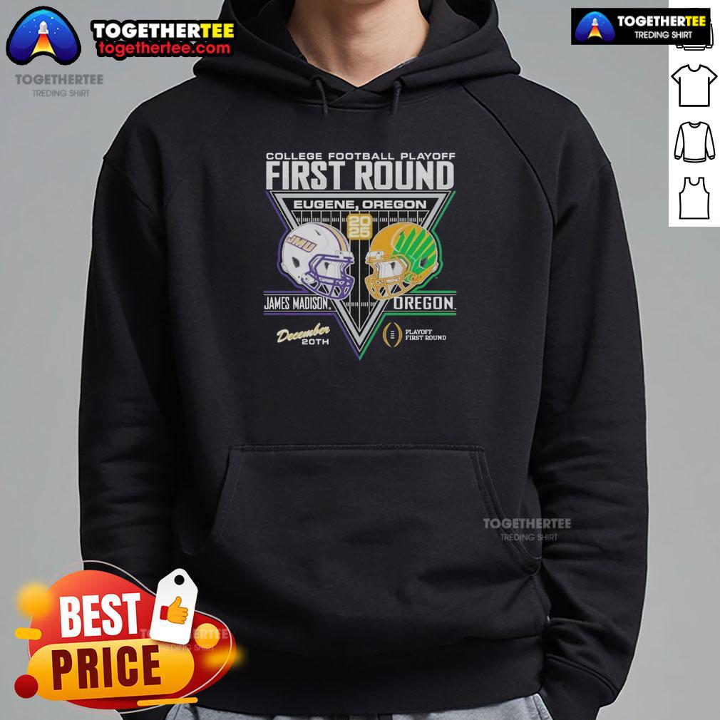 Good James Madison Dukes Vs Oregon Ducks 2025 College Football Playoffs 1st Round Match-Up T-Shirt - Image 2