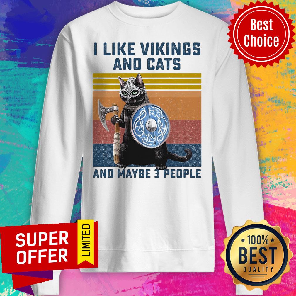 Vintage I Like Vikings And Cat Maybe 3 People Shirt - Image 5