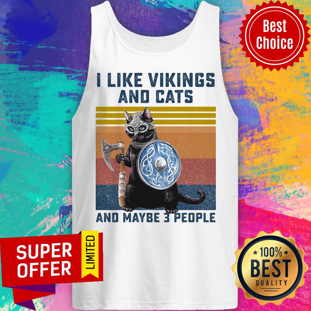 Vintage I Like Vikings And Cat Maybe 3 People Shirt - Image 4