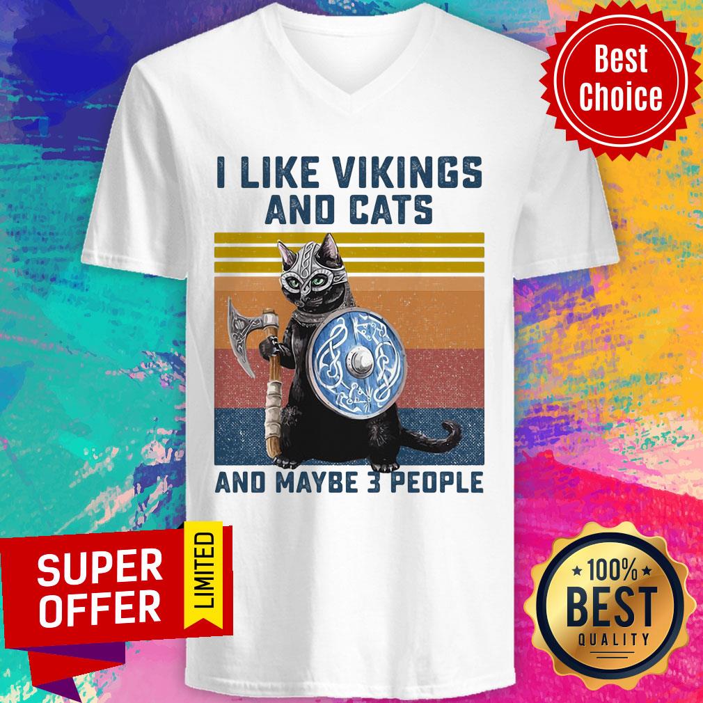 Vintage I Like Vikings And Cat Maybe 3 People Shirt - Image 3