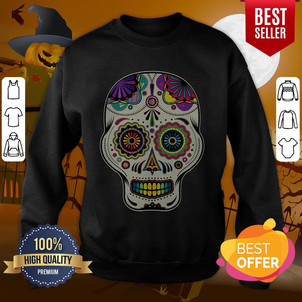 Blue Day Of The Dead Dia De Muertos Sugar Skull Shirt - Image 4