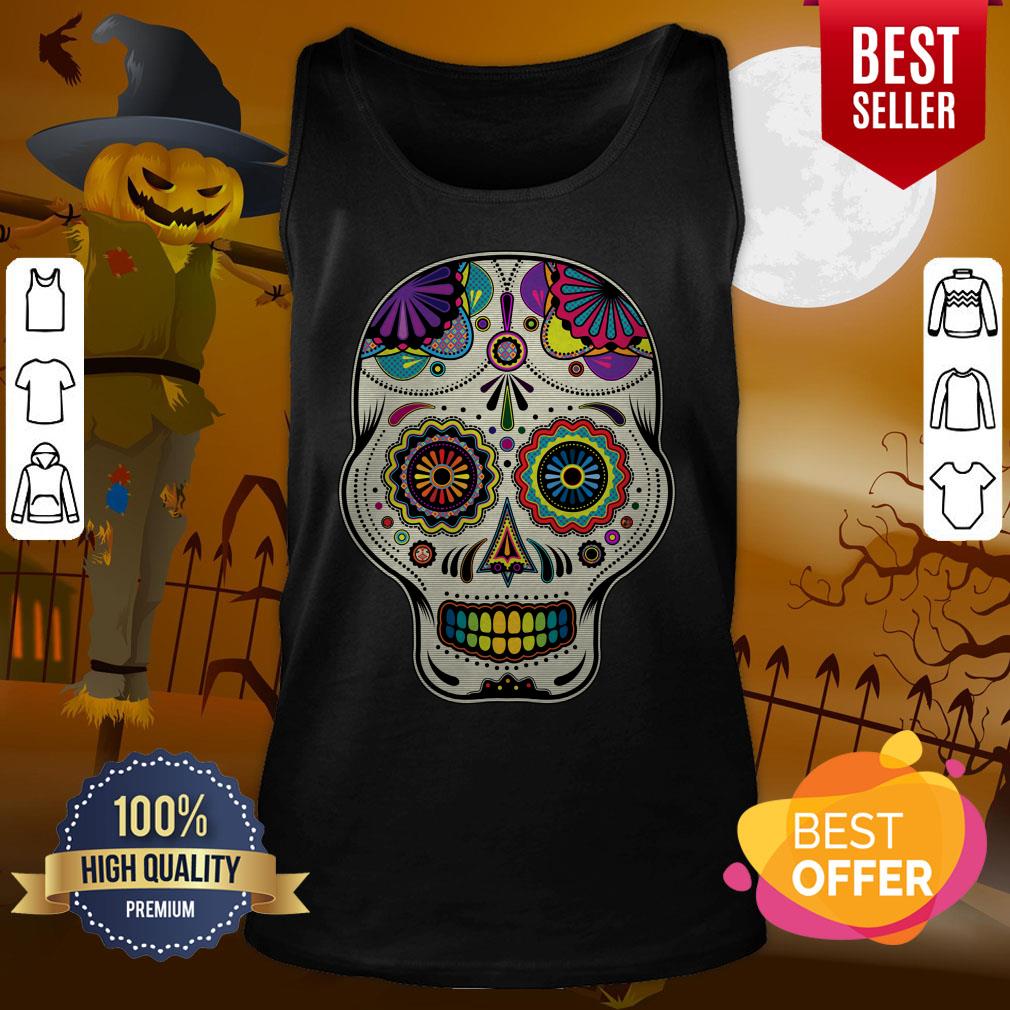 Blue Day Of The Dead Dia De Muertos Sugar Skull Shirt - Image 3
