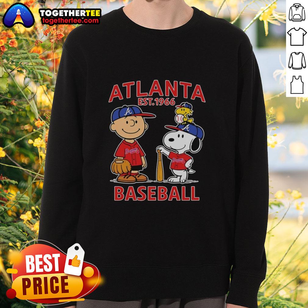 Top Charlie Brown Snoopy And Woodstock With Atlanta Braves Baseball Jersey Est 1961 T-Shirt - Image 5