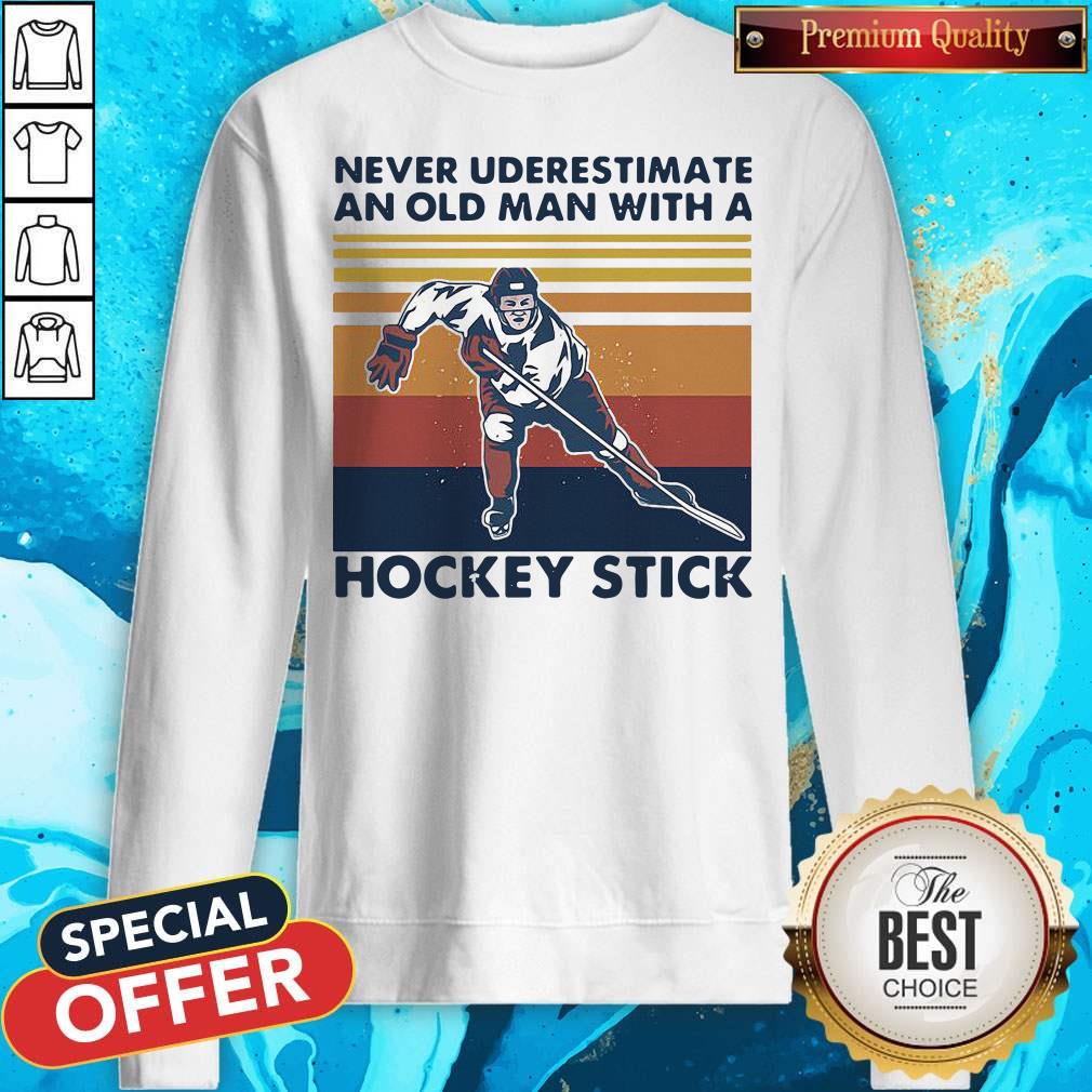 Never Underestimate An Old Man With A Hockey Stick Vintage Retro Shirt - Image 4