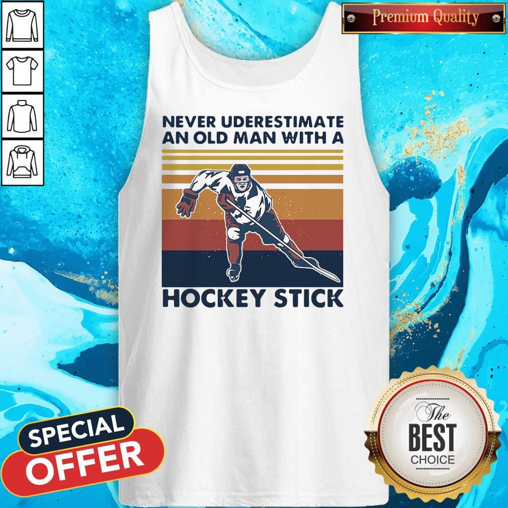 Never Underestimate An Old Man With A Hockey Stick Vintage Retro Shirt - Image 3