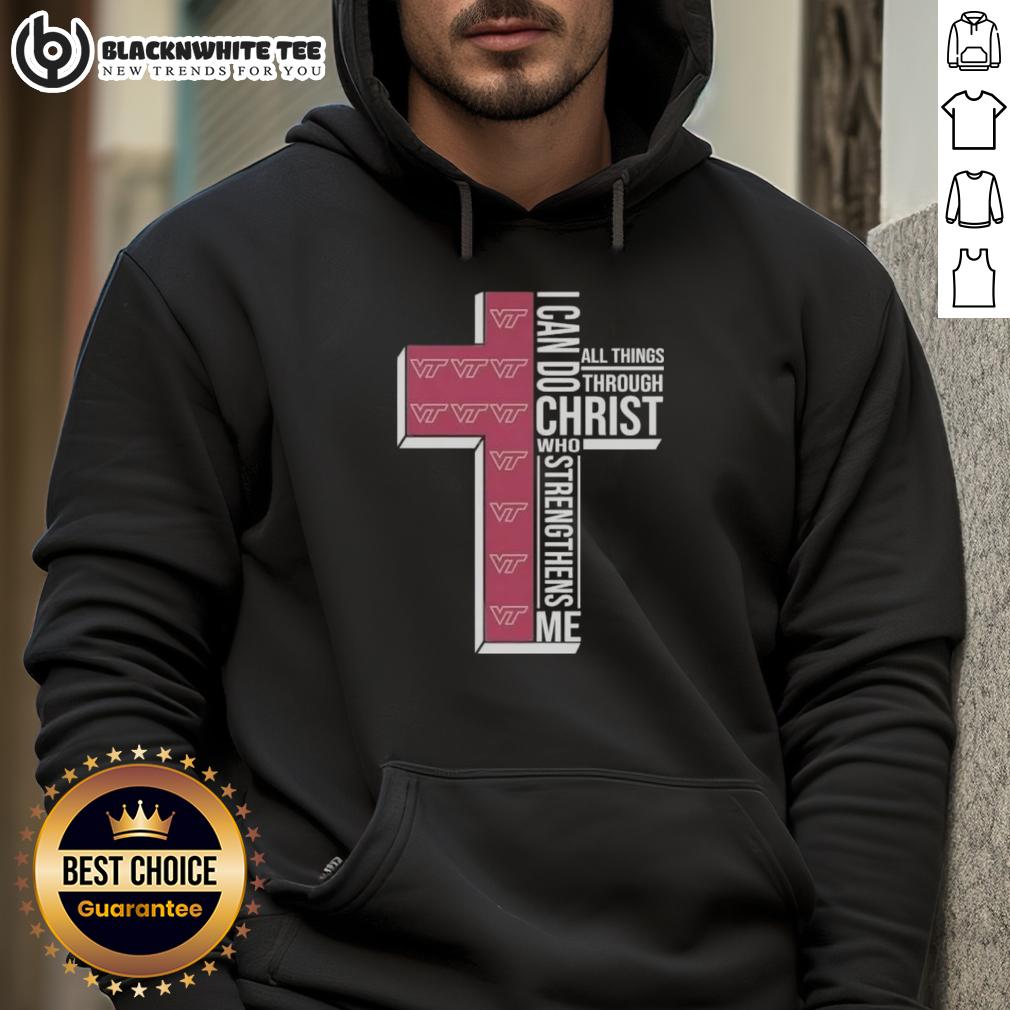 Happy I Can Do All Things Through Christ Who Strengthens Me Virginia Tech Football Cross T-Shirt - Image 2