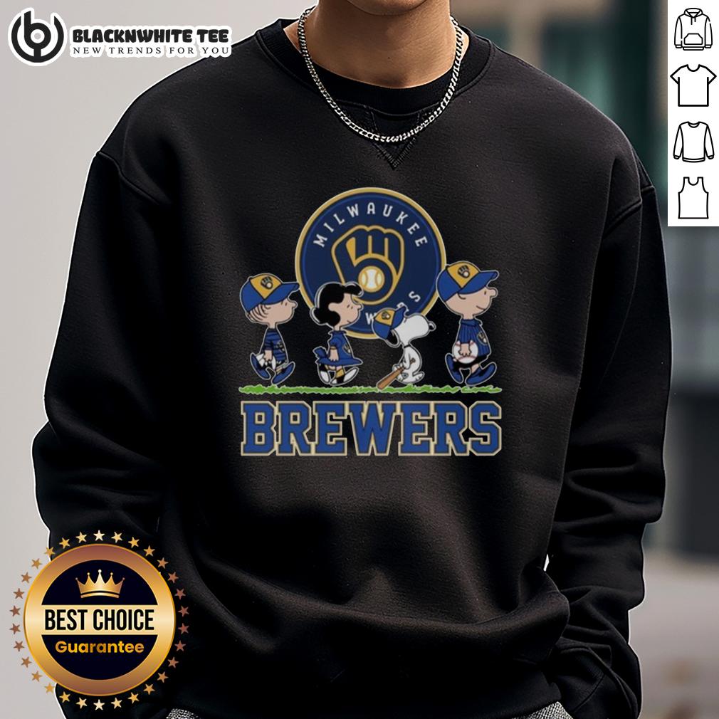 Cute Snoopy Charlie Brown Linus And Lucy Wearing Milwaukee Brewers Baseball Jersey T-Shirt - Image 5