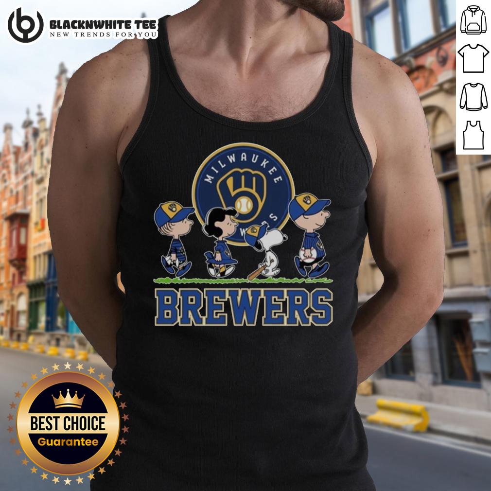 Cute Snoopy Charlie Brown Linus And Lucy Wearing Milwaukee Brewers Baseball Jersey T-Shirt - Image 4